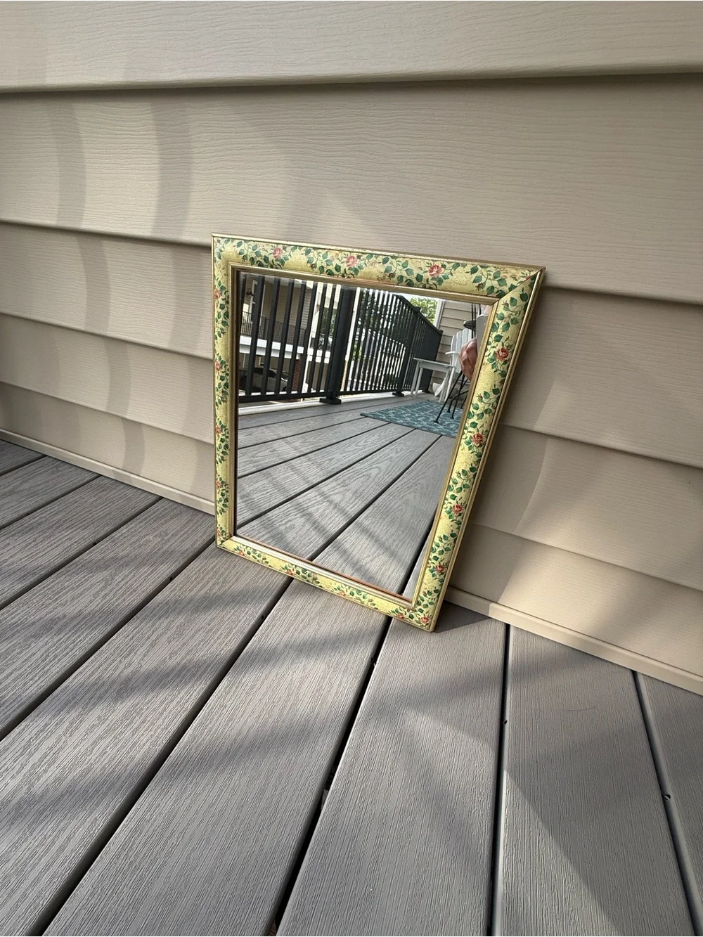Vintage Floral Gold Wall Mirror Cottagecore Grandmillennial 13” x 16”